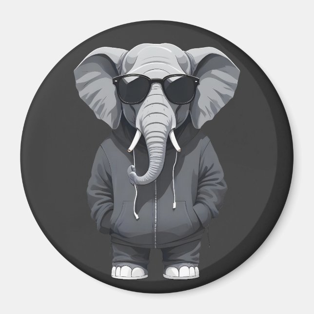 Elephant Wearing Hoodie Funny Coola Animal Vector Magnet (Framsidan)