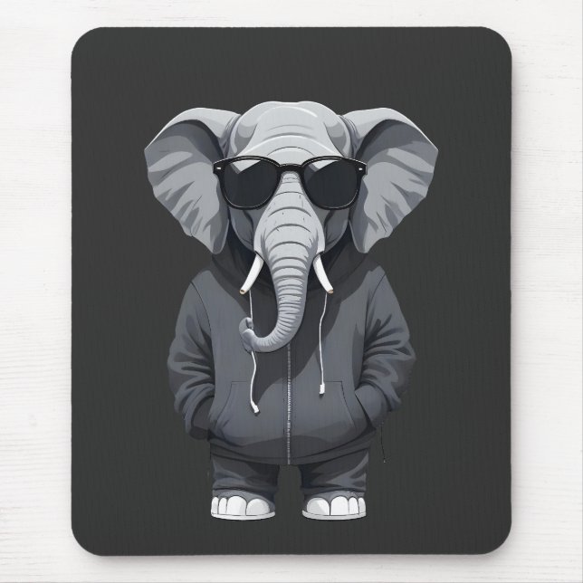 Elephant Wearing Hoodie Funny Coola Animal Vector Musmatta (Framsidan)