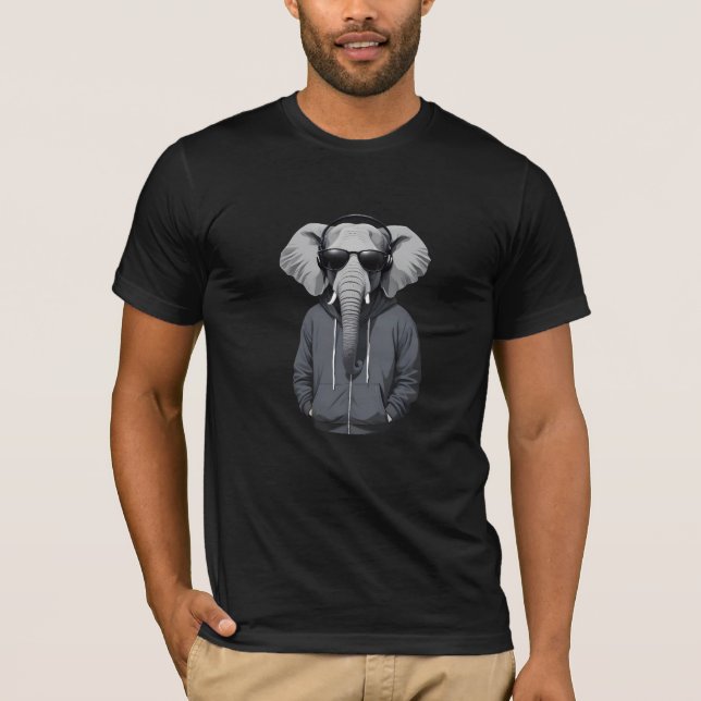 Elephant Wearing Hoodie Funny Coola Animal Vector T Shirt (Framsida)