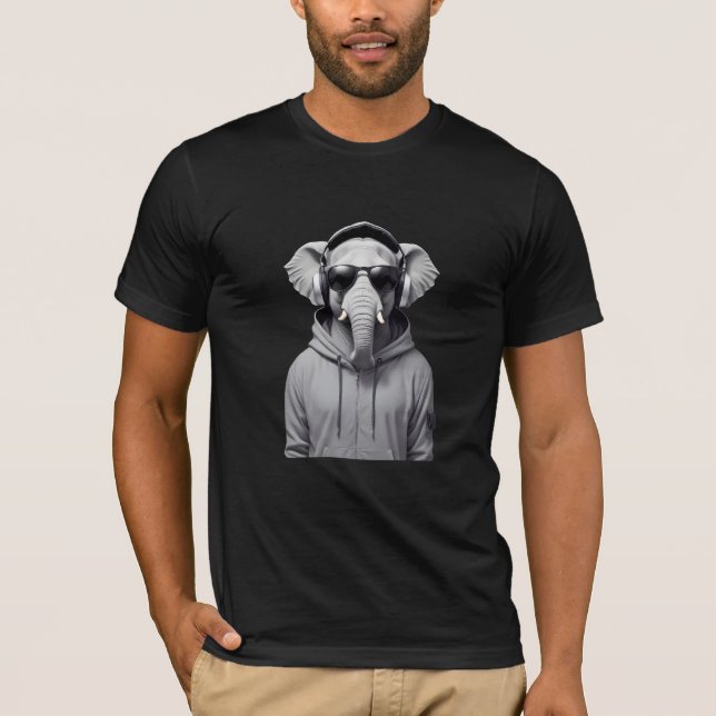 Elephant Wearing Hoodie Funny Coola Animal Vector T Shirt (Framsida)