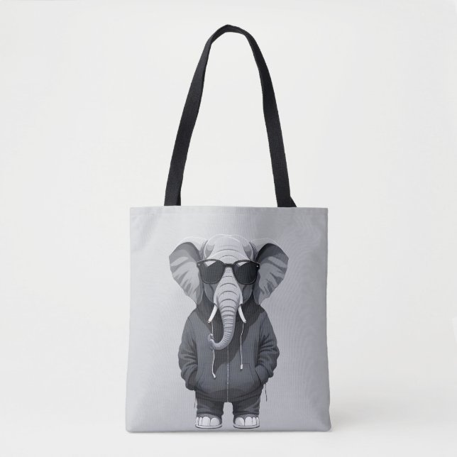 Elephant Wearing Hoodie Funny Coola Animal Vector Tygkasse (Framsida)