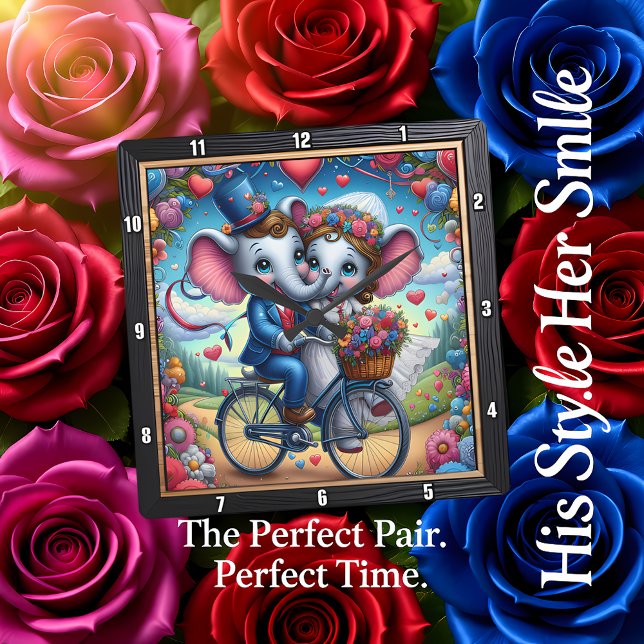 Elephant Wedding Bicycle Romantic Fyrkantig Klocka (Skapare uppladdad)