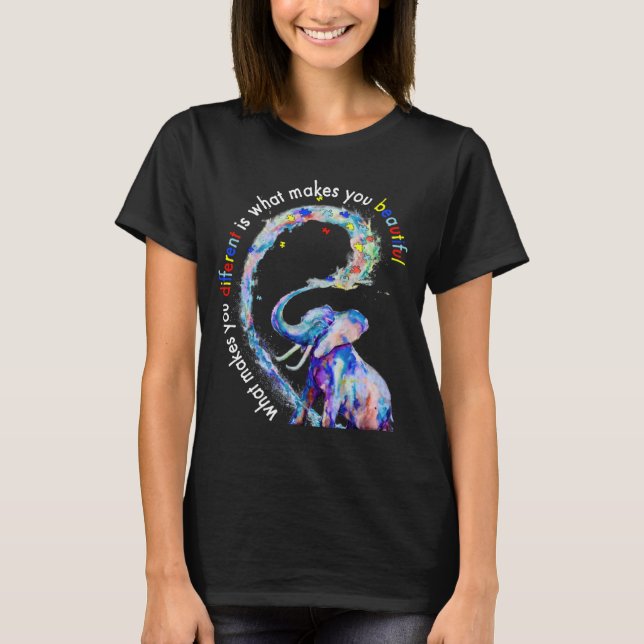 Elephant What Makes You Different Autism Awareness T Shirt (Framsida)