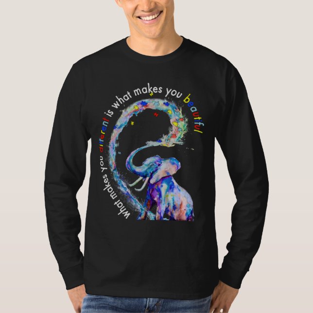 Elephant What Makes You Different Autism Awareness T Shirt (Framsida)