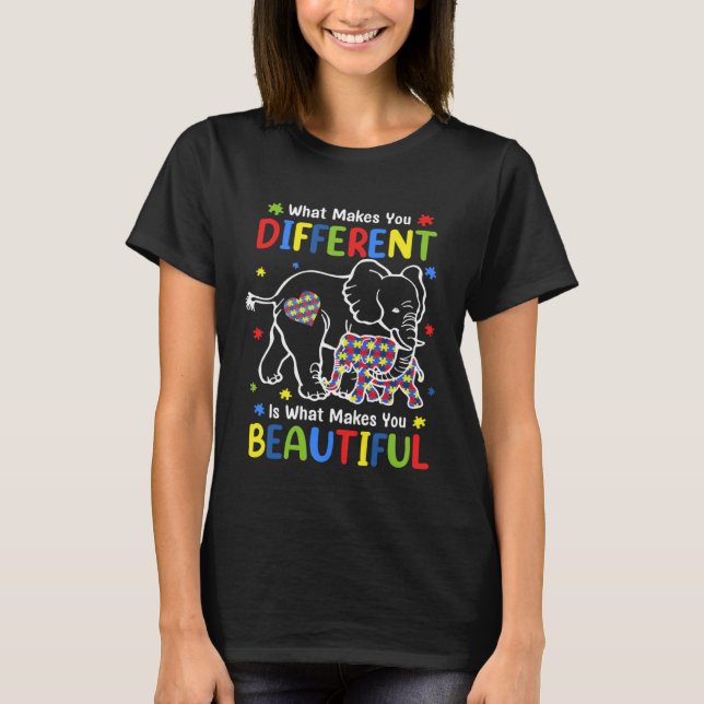 Elephant What Makes You Different Autism Awareness T Shirt (Framsida)