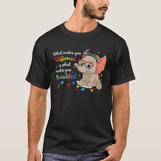 Elephant What Makes You Different Autism Awareness T Shirt (Framsida)