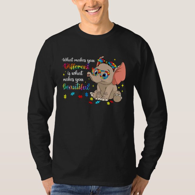 Elephant What Makes You Different Autism Awareness T Shirt (Framsida)