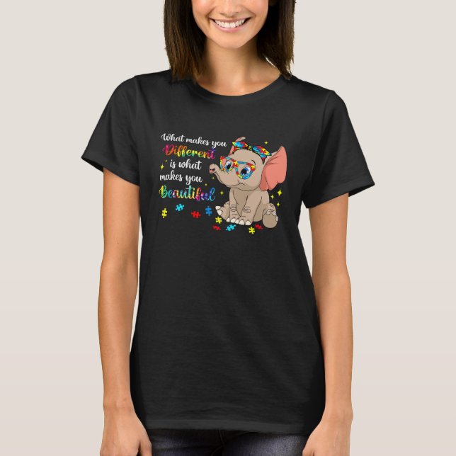 Elephant What Makes You Different Autism Awareness T Shirt (Framsida)