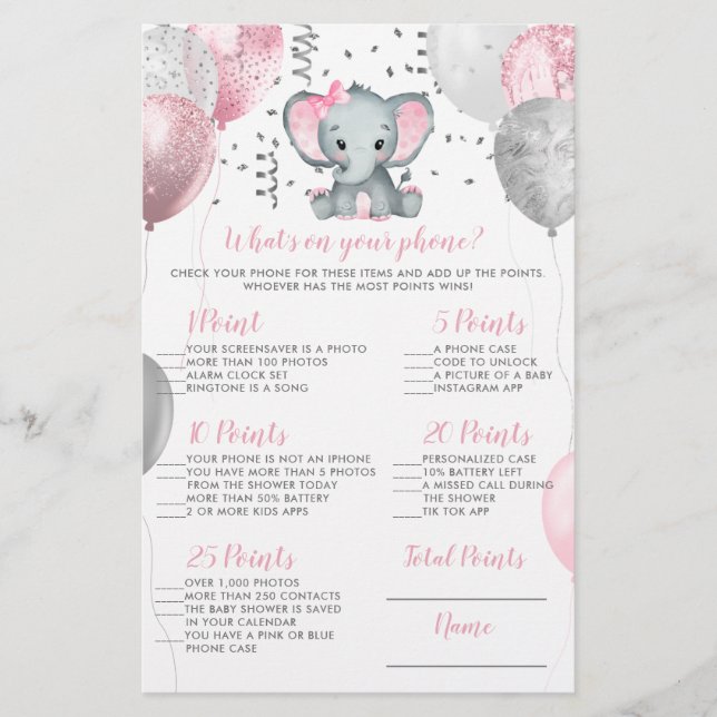 Elephant What's on your Mobilare Baby Shower Game (Framsida)