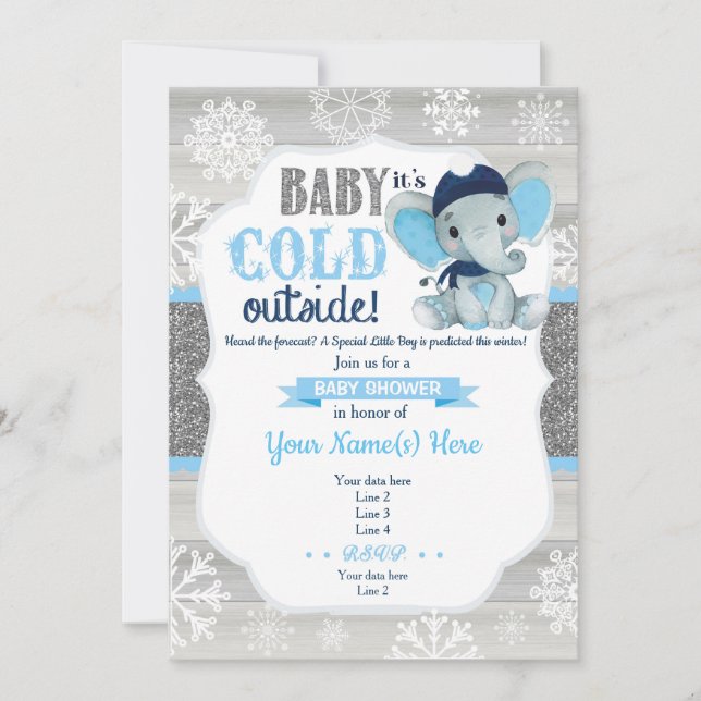Elephant Winter-inbjudan till Boy Baby Shower Inbjudningar (Framsida)