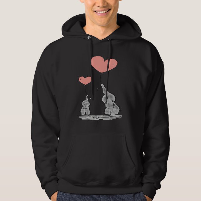 Elephant  with Balloon Heart Unisex Hoodie (Framsida)