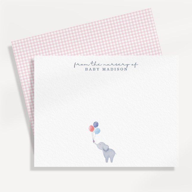 Elephant with Balloons Pink nursery note card Meddelande (Skapare uppladdad)