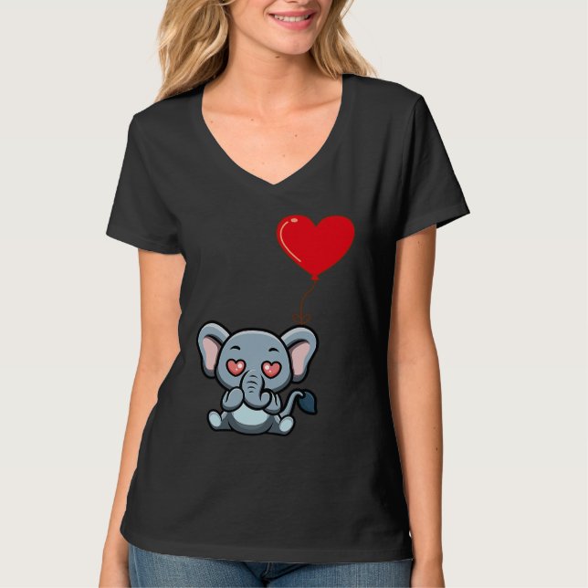 Elephant With Heart Balloon Valentines Day Love Bo T Shirt (Framsida)