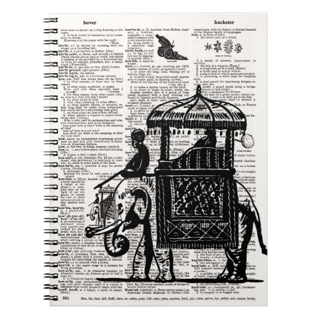 Elephant with Howdah Dictionary Art Anteckningsbok Med Spiral (Framsidan)