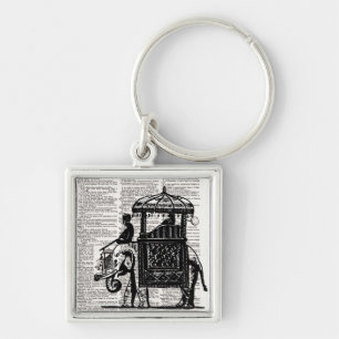 Elephant with Howdah Dictionary Art Fyrkantig Silverfärgad Nyckelring