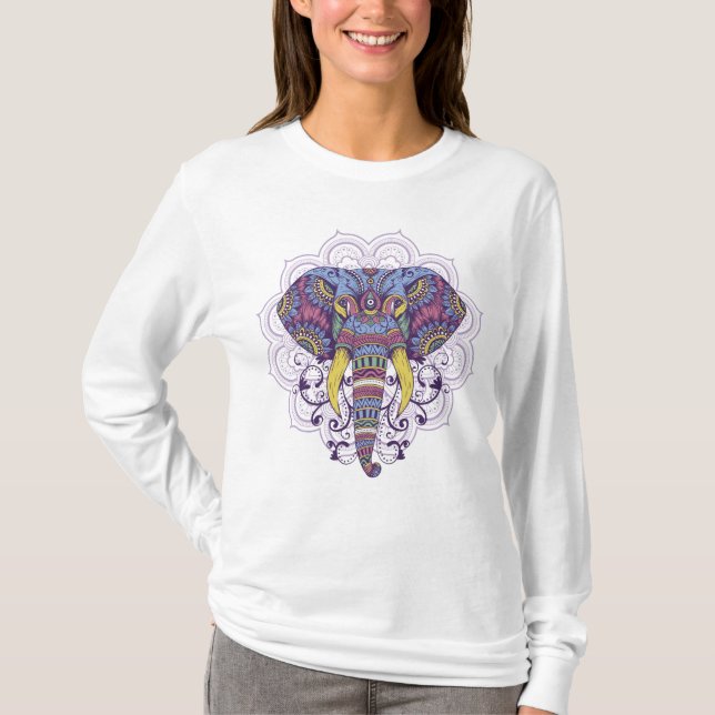 Elephant With Mandala T Shirt (Framsida)