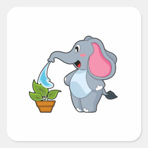 Elephant with Plant Fyrkantigt Klistermärke