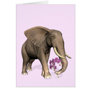 Elephant with Rosa Orchid Hälsningskort