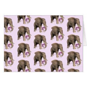 Elephant with Rosa Orchid Hälsningskort