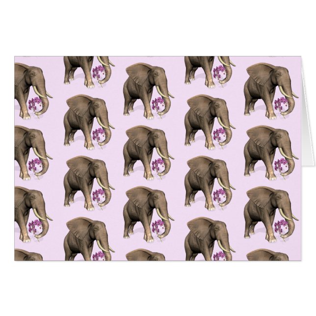 Elephant with Rosa Orchid Hälsningskort (Framsidan Horizontal)