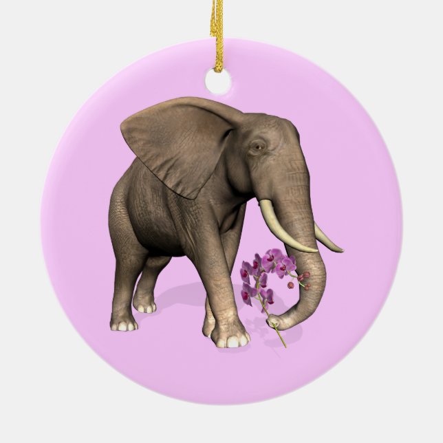 Elephant with Rosa Orchid Julgransprydnad Keramik (Baksidan)