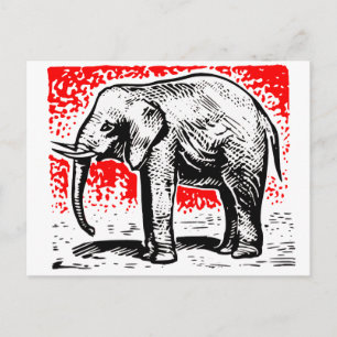 Elephant Woodcut Vykort
