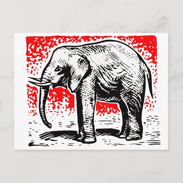 Elephant Woodcut Vykort (Framsida)