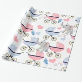 Elephant Wrapping Paper Baby Stroller Pink & Blue  Presentpapper