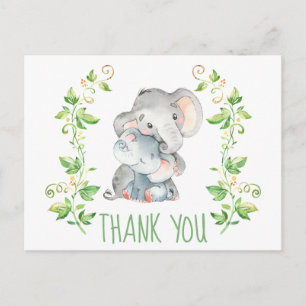 Elephant Zoo Animals Baby Shower Tackkort Vykort