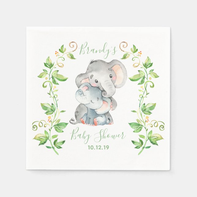 Elephant Zoo Jungle Animals Baby Shower Pappersservett (Framsidan)