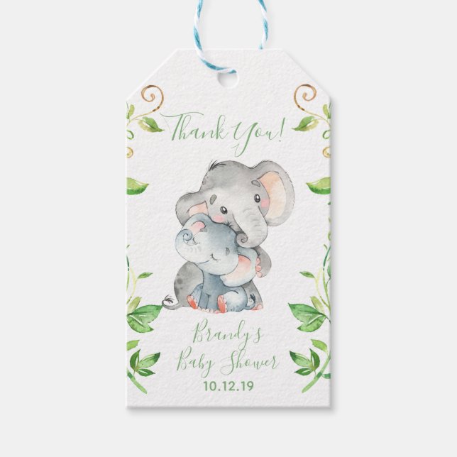 Elephant Zoo Jungle Baby Shower Presentetikett (Framsidan)