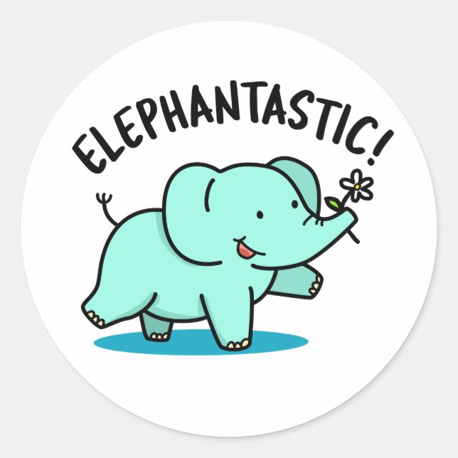 Elephantastic Funny Elephant Pun Runt Klistermärke (Framsida)