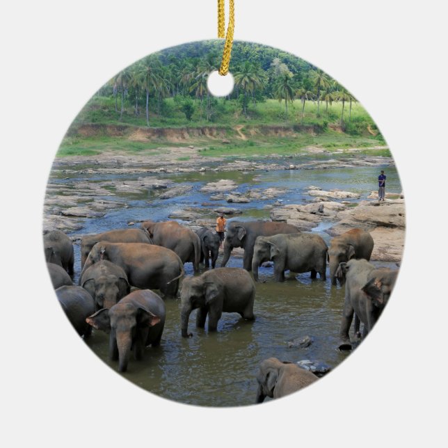 Elephanter bad i Sri Lanka Julgransprydnad Keramik (Framsidan)