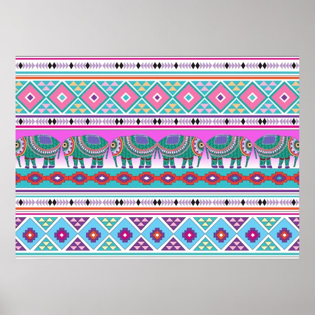 Elephanter med Aztec Mönster Beresh Poster (Framsidan)