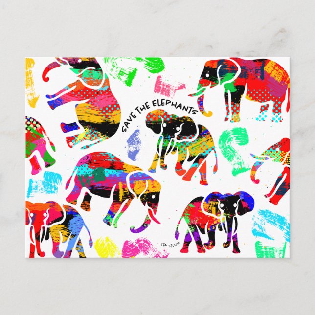 Elephants Art Postcard Vykort (Framsida)