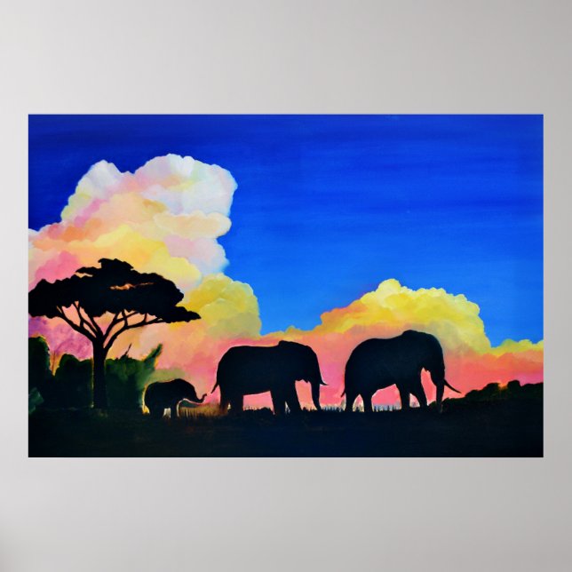 Elephants at Dusk Poster (Framsidan)