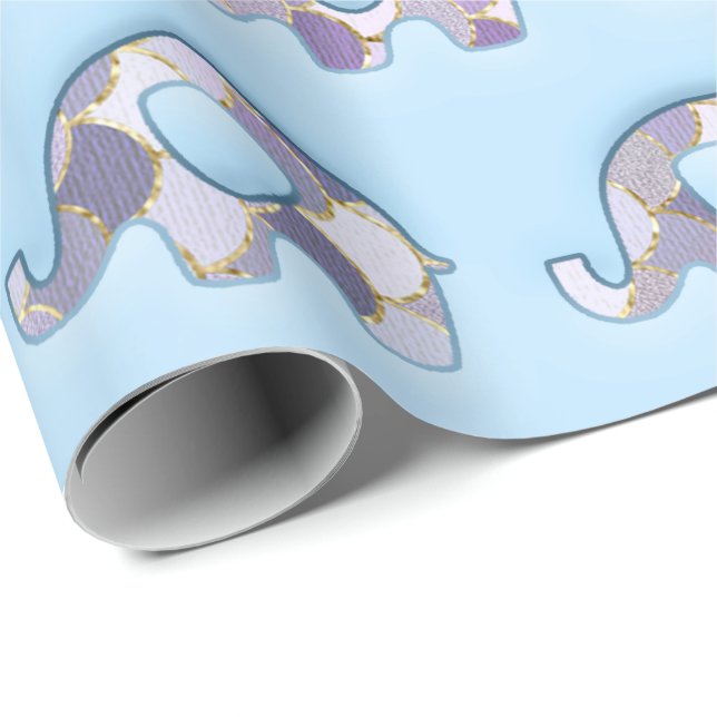Elephants Baby Shower Rosa Blue Boy Girl Lila Presentpapper (Rullad Hörn)