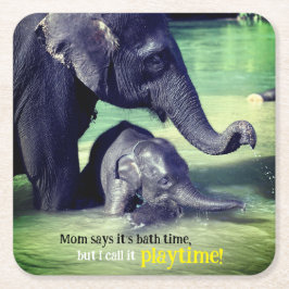 Elephants bad i floden underlägg papper kvadrat