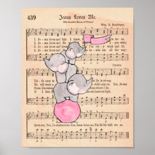 Elephants Balancing on Boll Music Nursery Art Poster