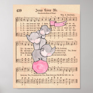 Elephants Balancing on Boll Music Nursery Art Poster
