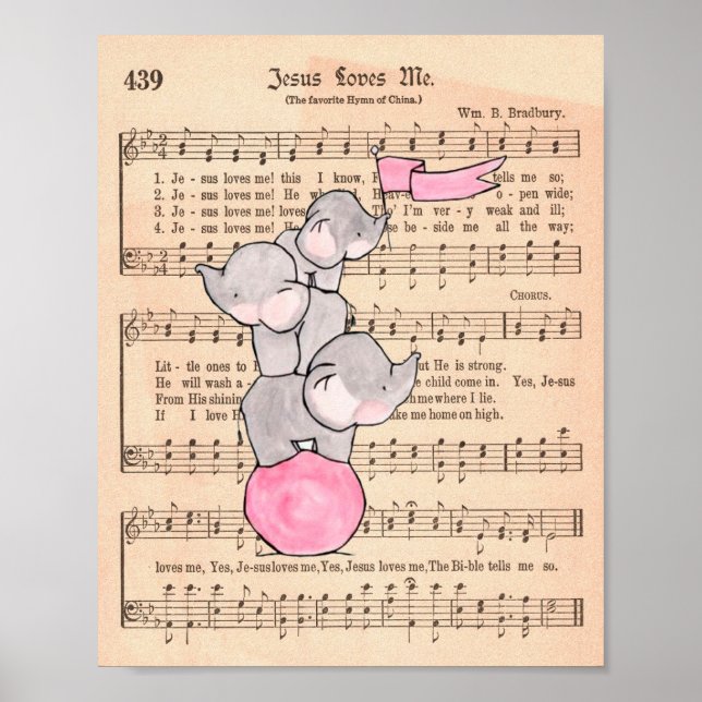Elephants Balancing on Boll Music Nursery Art Poster (Framsidan)
