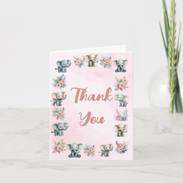 Elephants Boho Jungle Flower Rosa Tack ditt kort (Framsida)