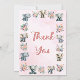 Elephants Boho Jungle Flower Rosa Tack ditt kort