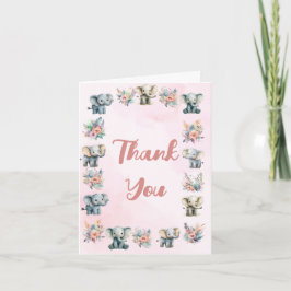 Elephants Boho Jungle Flower Rosa Tack ditt kort