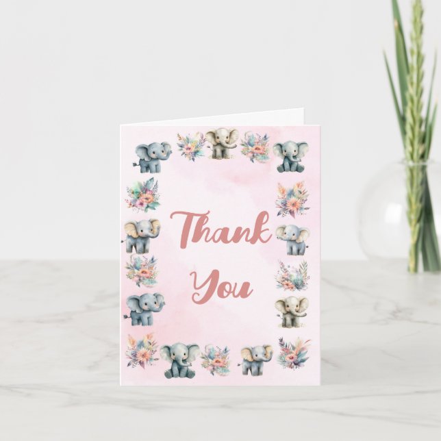 Elephants Boho Jungle Flower Rosa Tack ditt kort (Framsida)