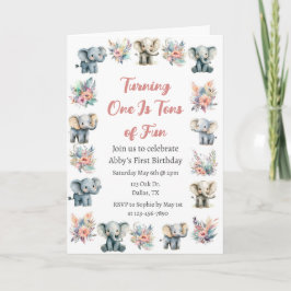 Elephants & Boho Jungle Flowers Birthday Inbjudan