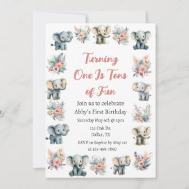 Elephants & Boho Jungle Flowers Birthday Inbjudningar