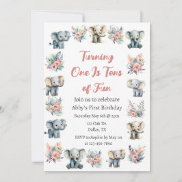 Elephants & Boho Jungle Flowers Birthday Inbjudningar