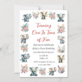 Elephants & Boho Jungle Flowers Birthday Magnetisk Inbjudningskort