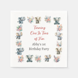 Elephants & Boho Jungle Flowers Birthday Pappersservett